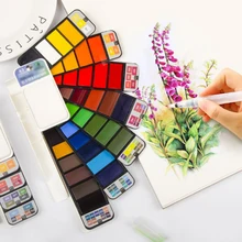 18/25/33/42 Цвета складные Твердые акварельные краски в наборе Веерообразный акварель с кисточек для рисования количество ручка моющаяся губка