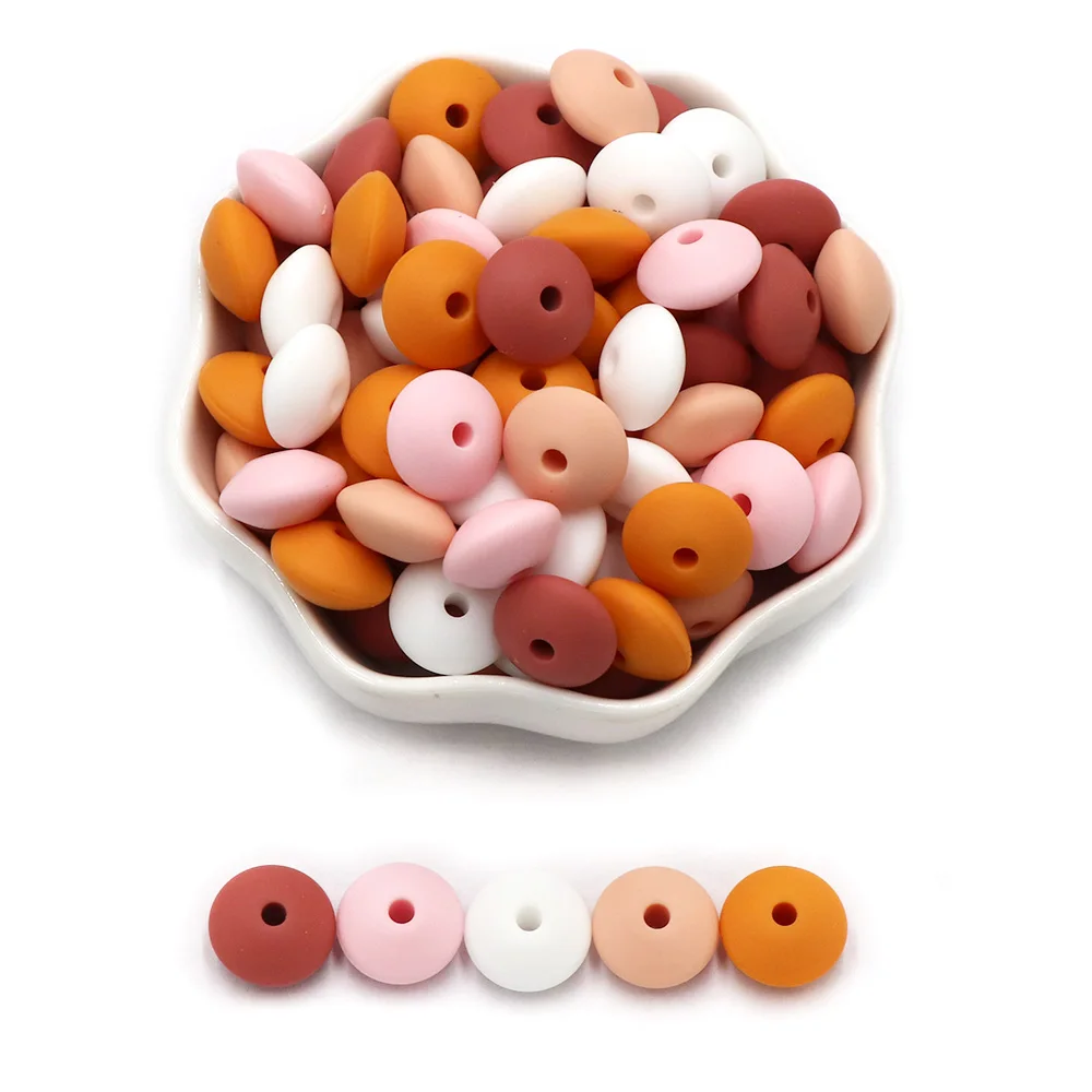 Joepada 50Pcs 12MM Lentil Silicone Beads BPA Free Diy Eco-friendly Baby Teether Teething Pacifier Chain Necklace Pendant