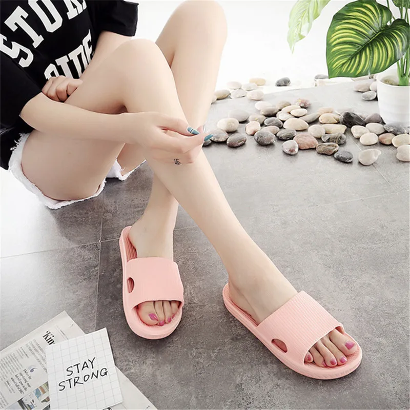 

Ladies Summer Solid Slippers Comfortable Lightweight Home Slippers Non-slip Breathable Bathroom Slides Women Flip-flops