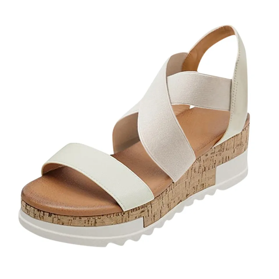 elastic strap wedge sandals