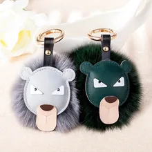 Креативный шар из лисьего меха с головой льва, металлические брелки с изображением животных, кнопка для ключей, автомобильный подвесной орнамент, брелок для ключей