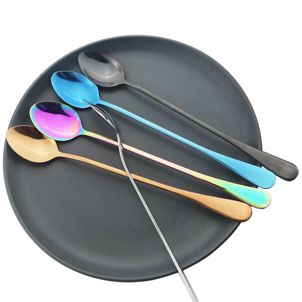 Description Picture 6 of item4Pcs Juice Coffee Stirring Spoon Set Colorful Cutlery Tea Spoon Dinnerware Ice Cream Long Handle Scoop Silverware Kitchen Tools