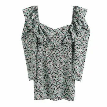

New Women Vintage Stacked Ruffles Floral Pattern Casual Slim Mini Dress Lady Stylish Retro Vestidos Chic Brand Dresses DS3389