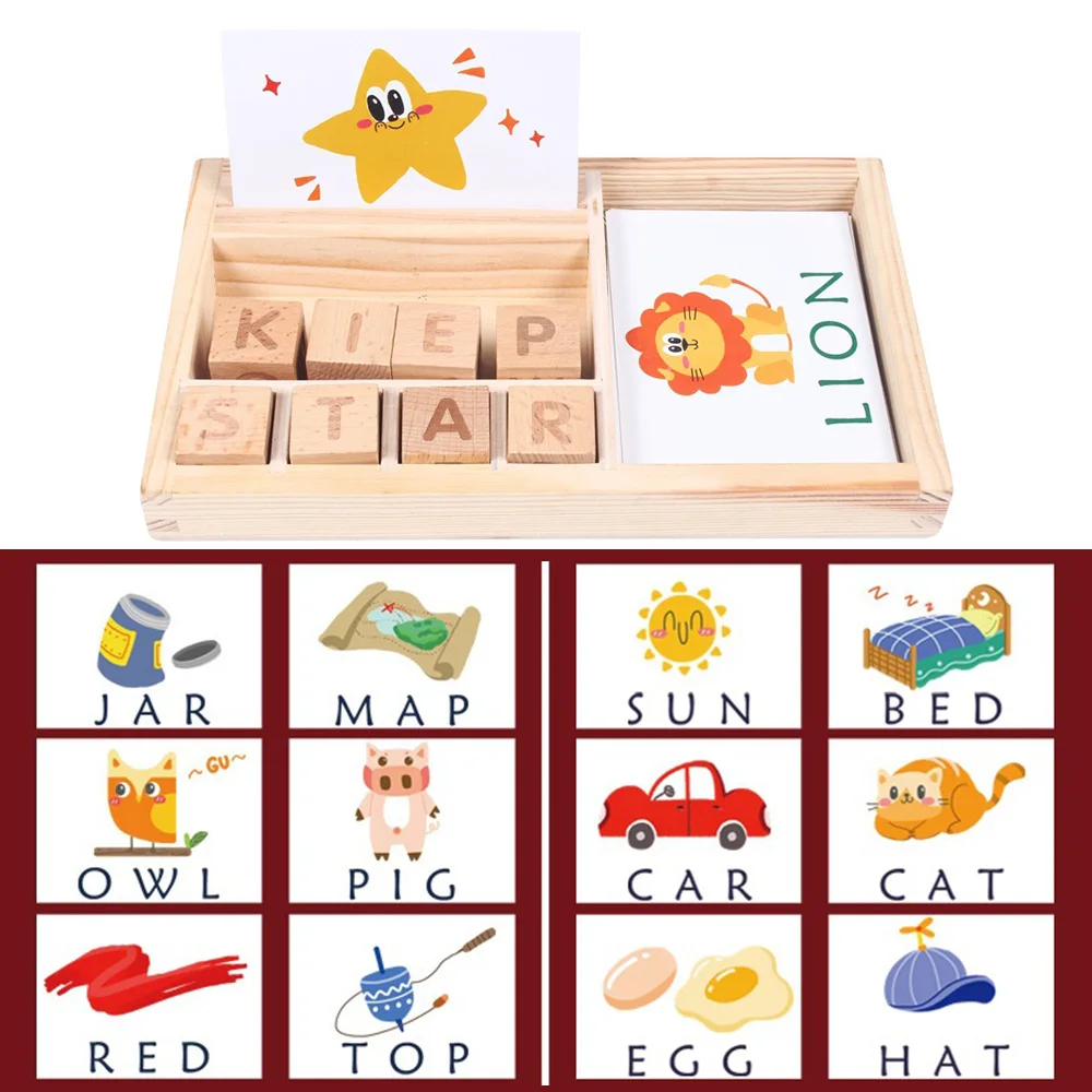 3-в-1 заклинание обучающая игра когнитивные деревянные головоломки картона буквы английского алфавита детские развивающие игрушки