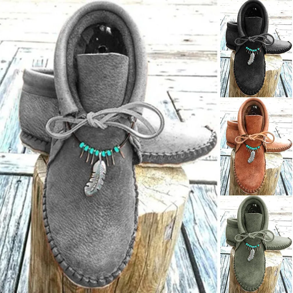 2020 New Spring Winter Women's Ladies Fashion Casual Warm Lace Up Short Ankle Boots Flat Leather Shoes Folk-custom Lady | Обувь