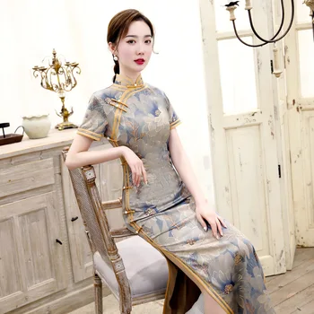 

Classic Print Flower Women Qipao Chinese Traditional Cheongsam Exquisite Mandarin Collar Chinese Dress Sexy Hight Split Vestidos