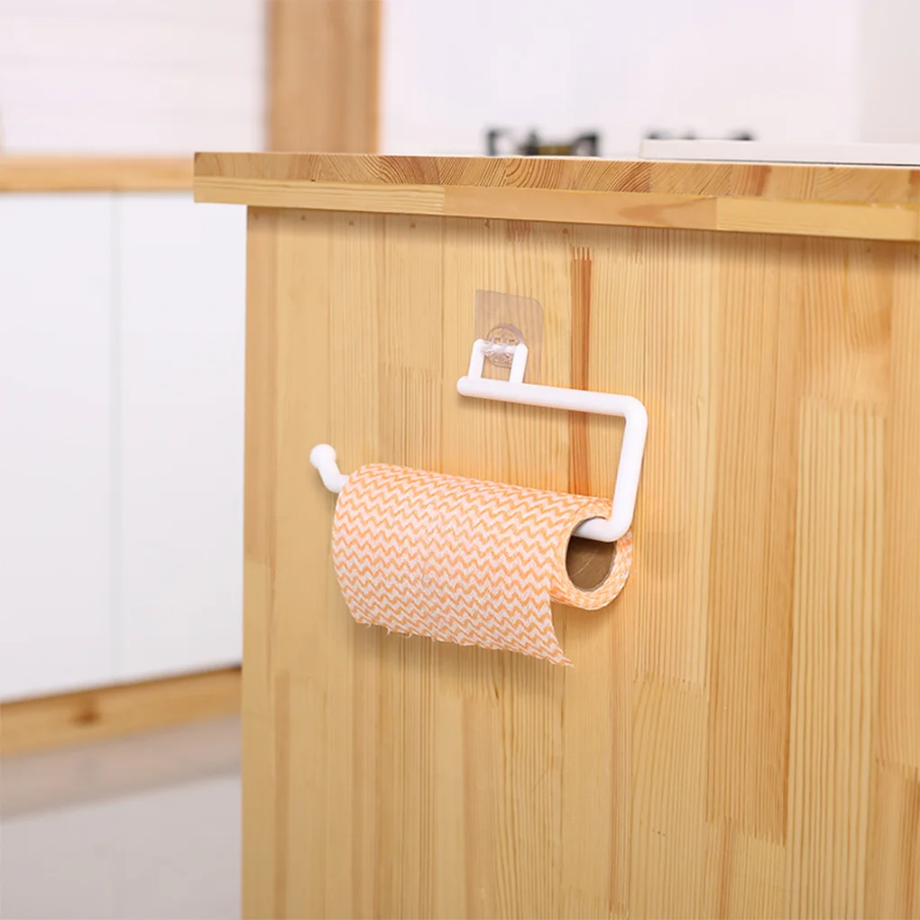 Kitchen Paper Holder Self-adhesive Rack Household Punch-free Bathroom 180 Degree Hanging Tissue Roll Shelf White