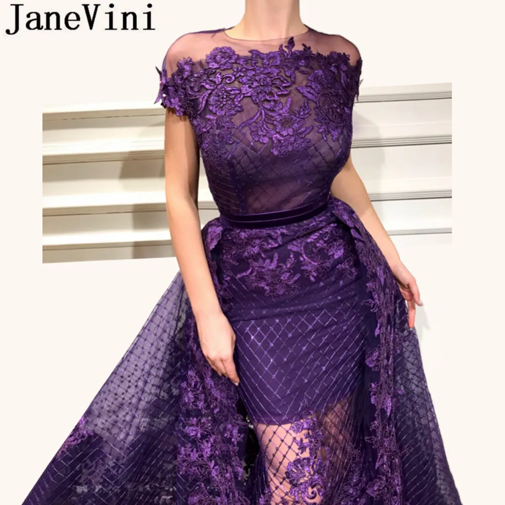 JaneVini, Саудовская Аравия,, фиолетовые кружевные вечерние платья, длинное платье русалки, вечернее платье, Арабский сексуальный прозрачный торжественный красный ковер, платье