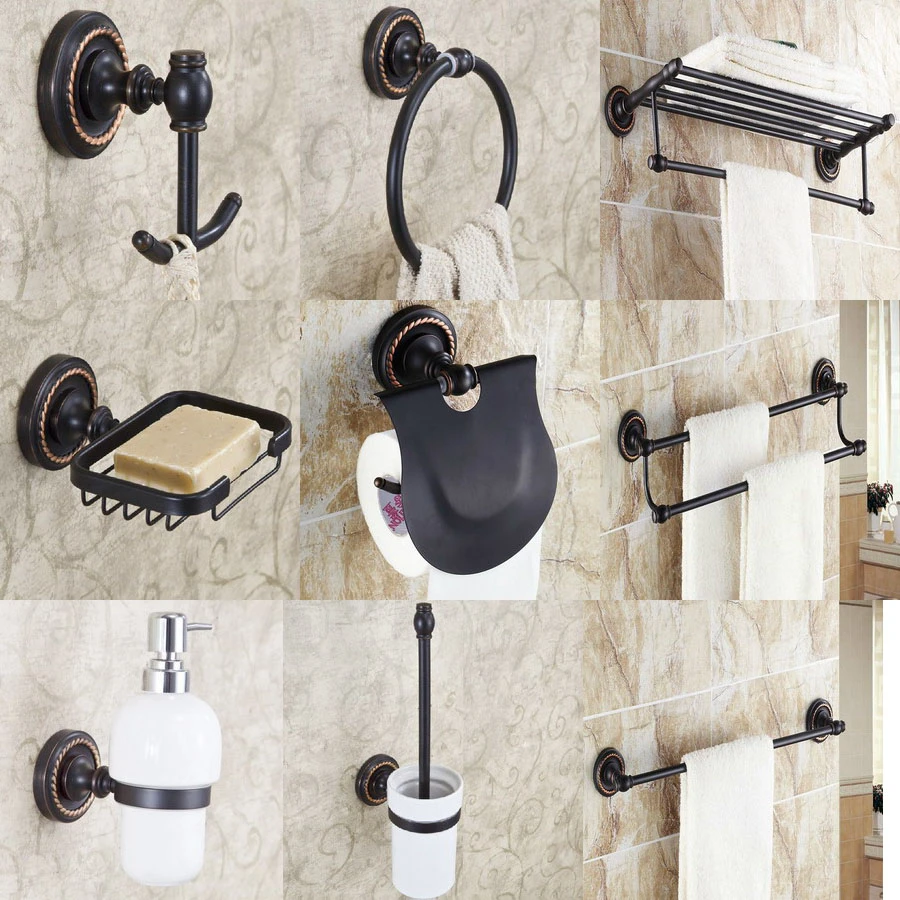 Black Oil Rubbed Bronze Brass Bathroom Accessories Set Bath Hardware Towel Bar Soap Dish Toilet Paper Holder Robe Hook Mm015 Bath Hardware Sets Aliexpress