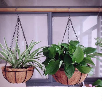 

4Pcs Hanging Flower Basket Coconut Coir Husk Flower Pot - Decorative Iron Basket Flower Planter Indoor Outdoor (10inch)