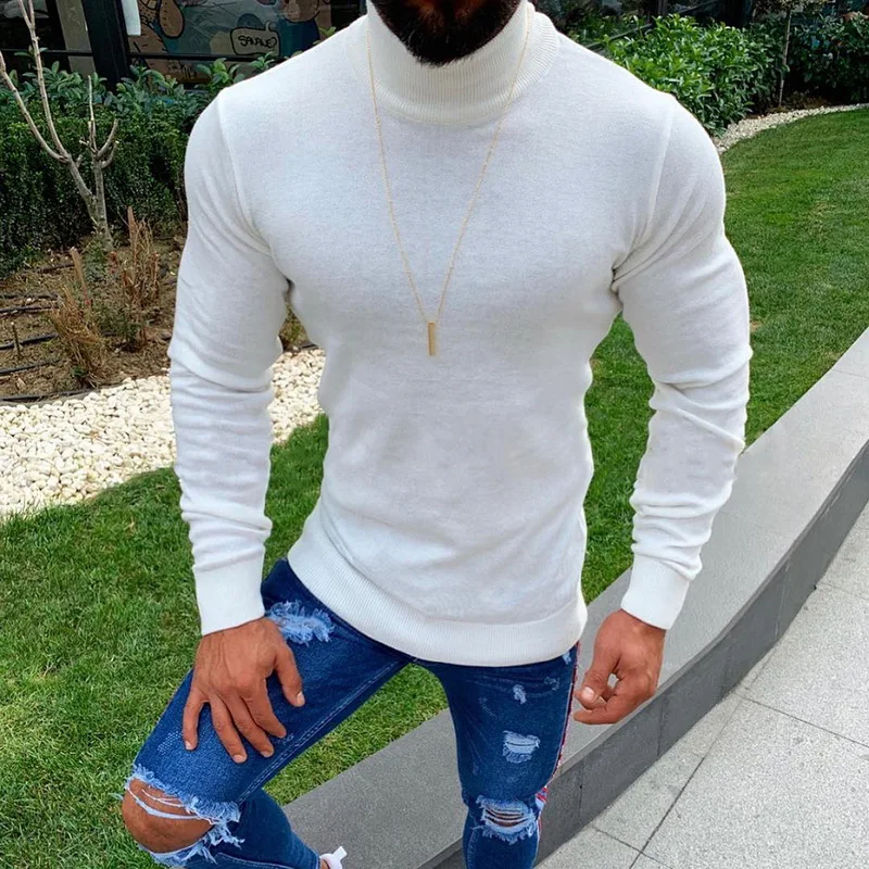 

Slim Fit Pullover Stretch Sweaters Knitted Turtleneck Thermal Basic Designed Solid New Men's Autumn Winter Casual Sweater 2019