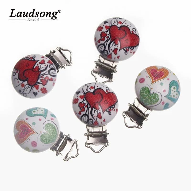 5Pcs 4.4x2.9CM Wooden Cute Infant Soother Clasps Accessories For DIY Baby Teethers Heart Wood Metal Holders | Украшения и
