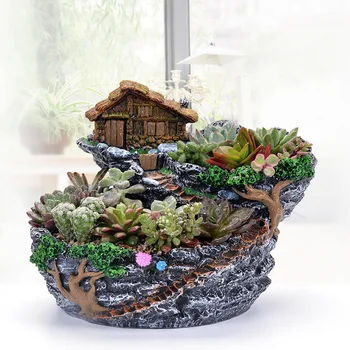 

succulent Resin composite flowerpot originality In the large.Double house Green plant flowers Composite basin device