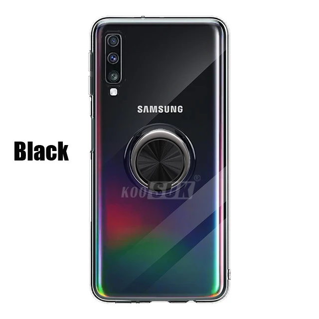 Новинка, прозрачный чехол для samsung Galaxy A70, A50, A40, A30, A20, A10, задняя крышка, кольцо, прозрачный мягкий защитный чехол для телефона - Цвет: Черный