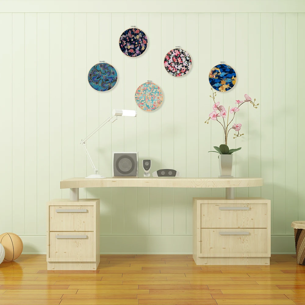 

(5pcs/set) original design Nature Bamboo round and fabric wall decorations Children's room decor colorful Printing No.QS18-14