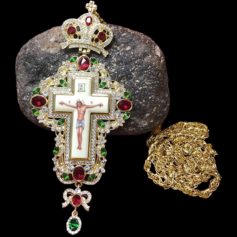 Православный крест нагрудный эмаль Иисус священник церковное ожерелье цепочка