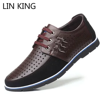 

LIN KING Mens Classic Shoes Pu Leather Sneakers Men Casual Shoes Breathable Pierced Wedding Business Shoes Man Loafers Big Size