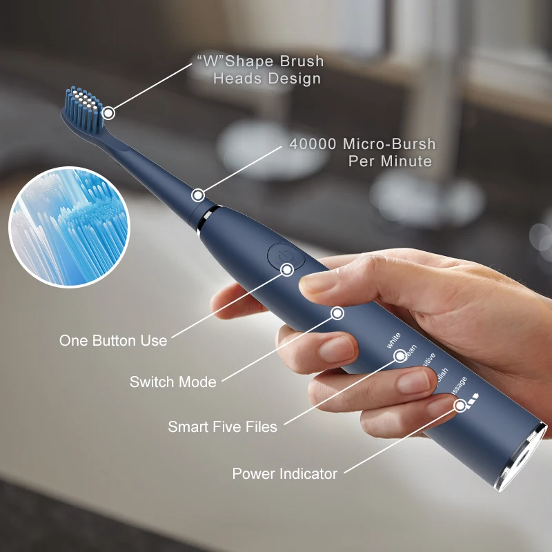 SEAGO Smart Rechargeable Electric Toothbrush Sonic for 5 modes Can Used 180 Days with 4 Brush Heads & 1 Interdental brush SG575 SEAGO Smart Rechargeable Electric Toothbrush Sonic for 5 modes Can Used 180 Days with 4 Brush Heads & 1 Interdental brush SG575