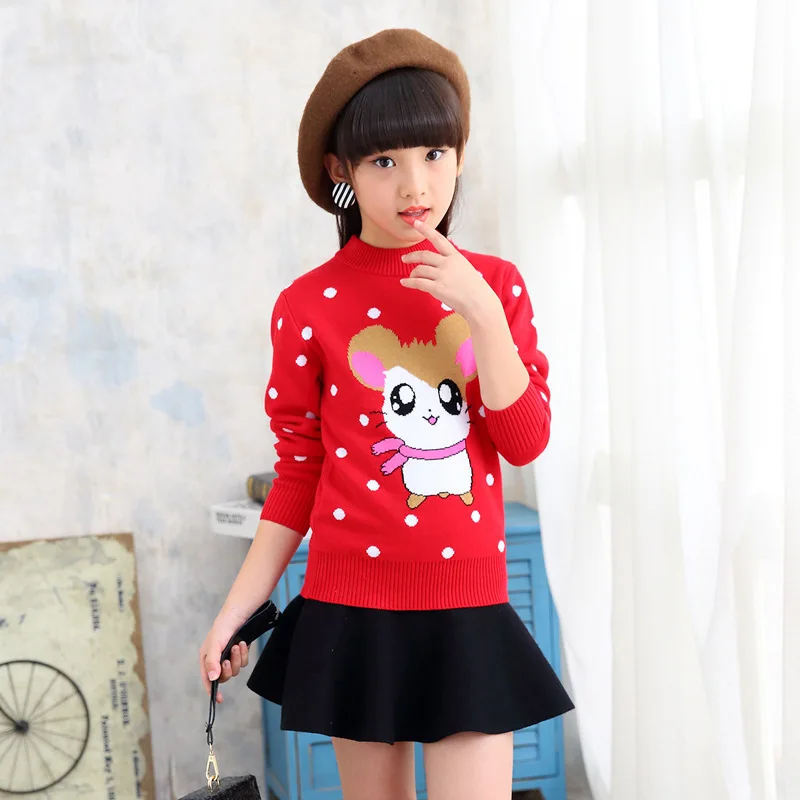 

2019 Autumn And Winter New Style Girls Cartoon Sweater Korean-style Major Children Pure Cotton Base Tops Sweater Thick Fashion