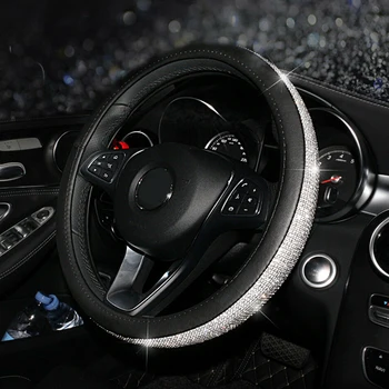 

Decor Steering Wheel Cover 38cm Black Replacement Accessory Leather+Rhinestone