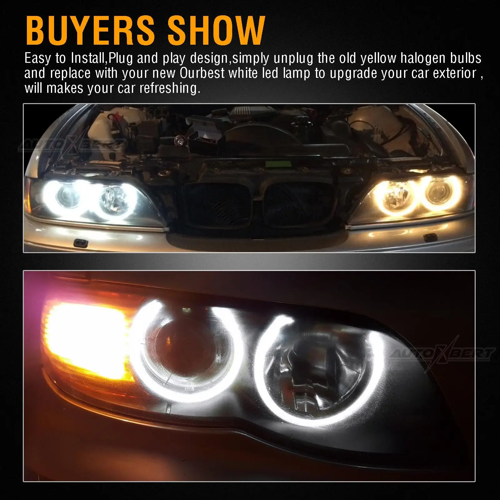 2Pcs ڵ LED õ   Ϸ   Ʈ    BMW 3 ø E90 E91 2005-2008 ׼ ȭƮ 6000K