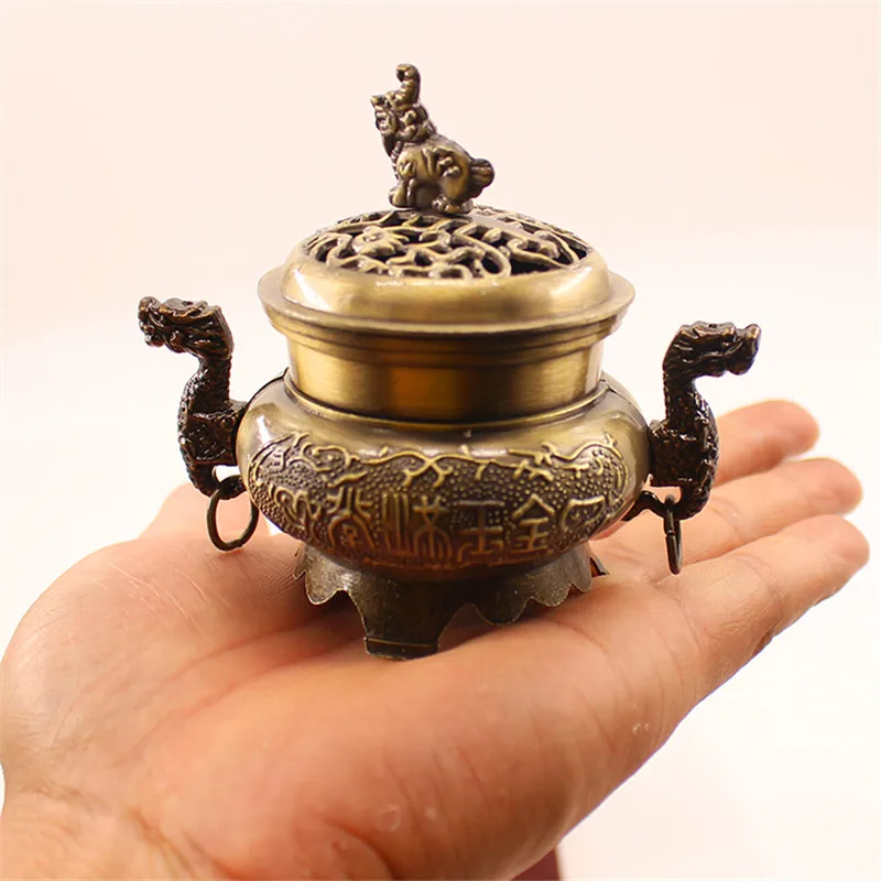 

1pc Vintage Tibetan Mini Alloy Bronze Incense Burner Coil Incense Censer Metal Craft Home Decor Buddhist Living Room Supplies