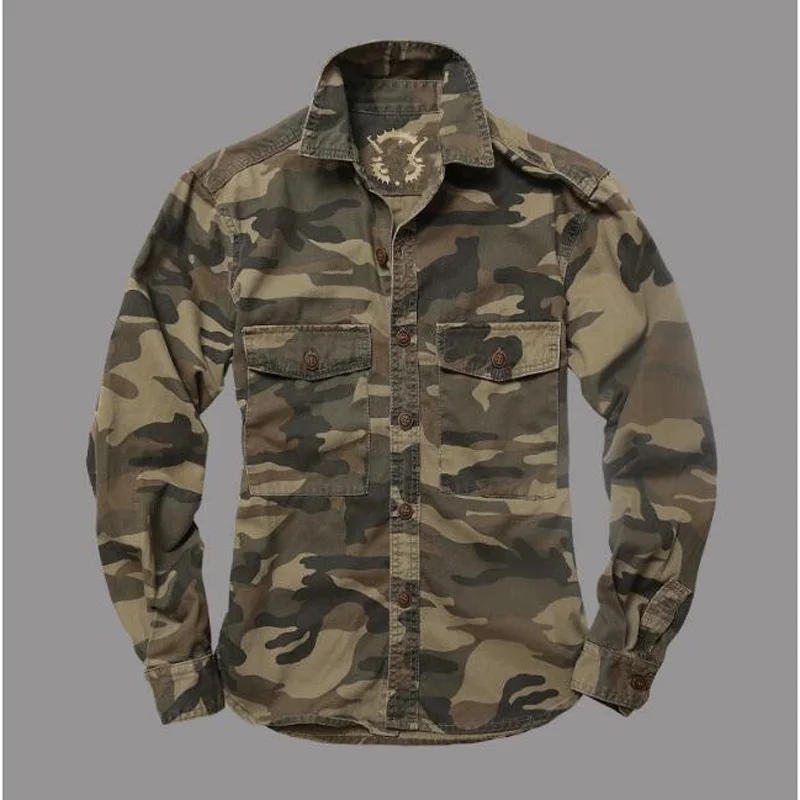 Камуфляжные рубашки, мужские военные рубашки, куртки с длинным рукавом, камуфляжная форма, мужские топы, мужская одежда