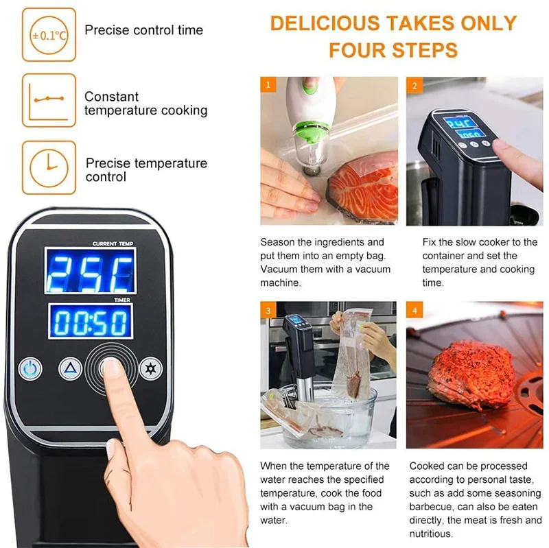 KWASYO 1000W Sous Vide WiFi App Included,Immersion Circulator with Accurate Temperature 0-99℃ and 99 Hours Timer Sous Vide Machine IPX7 Waterproof 