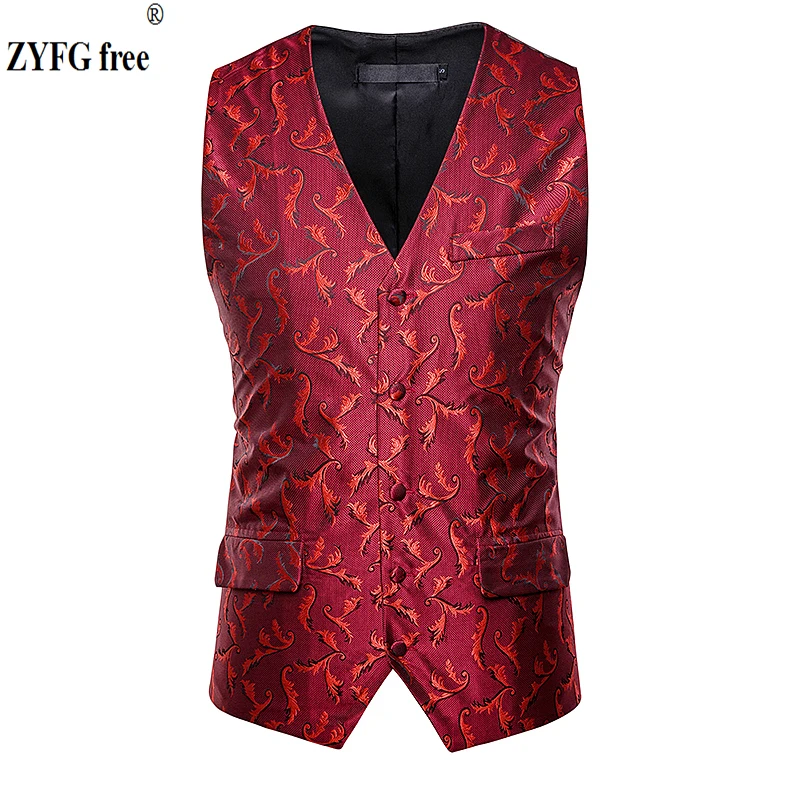 

Plus size men casual suit vest silk leaves pattern Embroidered smart casual suit vest Single-breasted design slim fit for mens