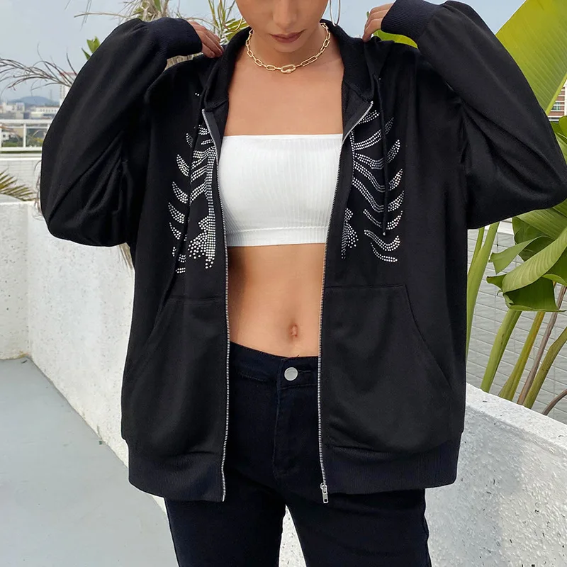 

Женская Повседневная куртка на молнии, Готическая винтажная куртка с длинным рукавом и графическим принтом черепа в стиле Харадзюку, уличная одежда в стиле панк