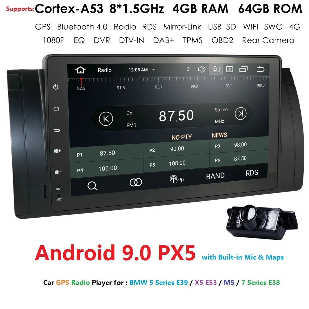 4/8 ядро DSP IPS Авторадио Стерео Android 9 0 gps-навигация Bluetooth бесплатно камера для BMW E39 X5