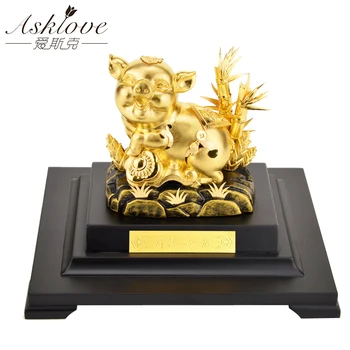 

Gold Pig decoration Gold Foil Ornament Handicraft Fengshui Lucky Bamboo Fortune Wealth ornament Office Desktop Crafts Home decor