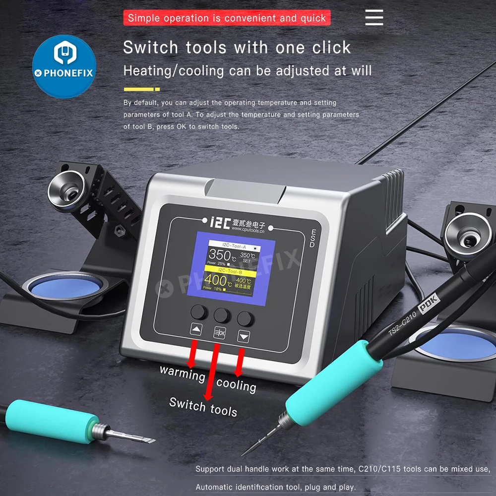 i2C ISCN C210 C115 Double Handle Soldering Station for Mobile Phone PCB BGA SMD Repair C210 C115