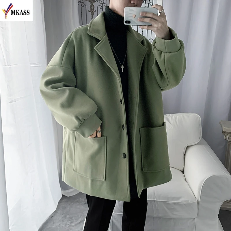 2020 New Fashion Men Windbreaker Solid Color Slim Short Woolen Coat Autumn Winter Casual Warm Jacket Coat Vestes pour hommes