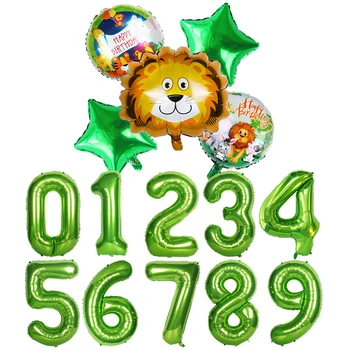 

6pcs balloon a kit 0~9 Foil number ballons Cartoon animals air balloons Cute tiger monkey lion Jungle birthday party decor kids