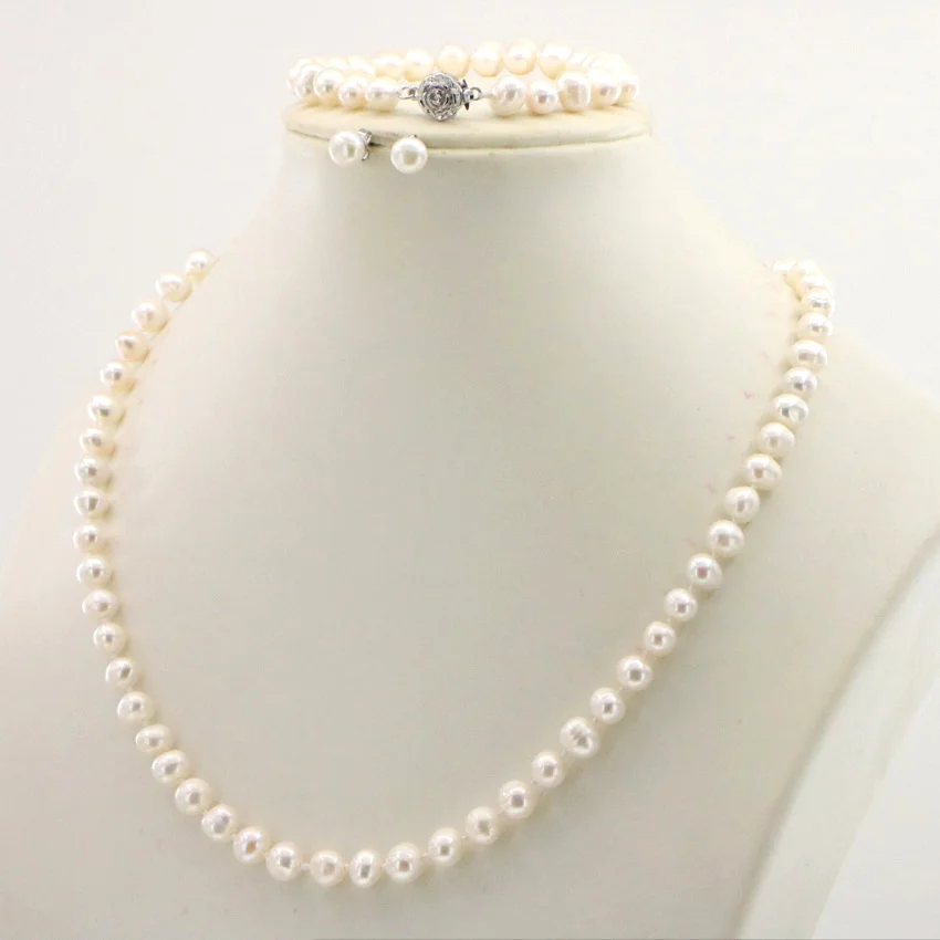 WUBIANLU 4 colors 7-8mm Pink Pearl Necklace Bracelet Earring Sets Women Jewelry Making Design Fashion Style Girl Gift Wholesale (19)