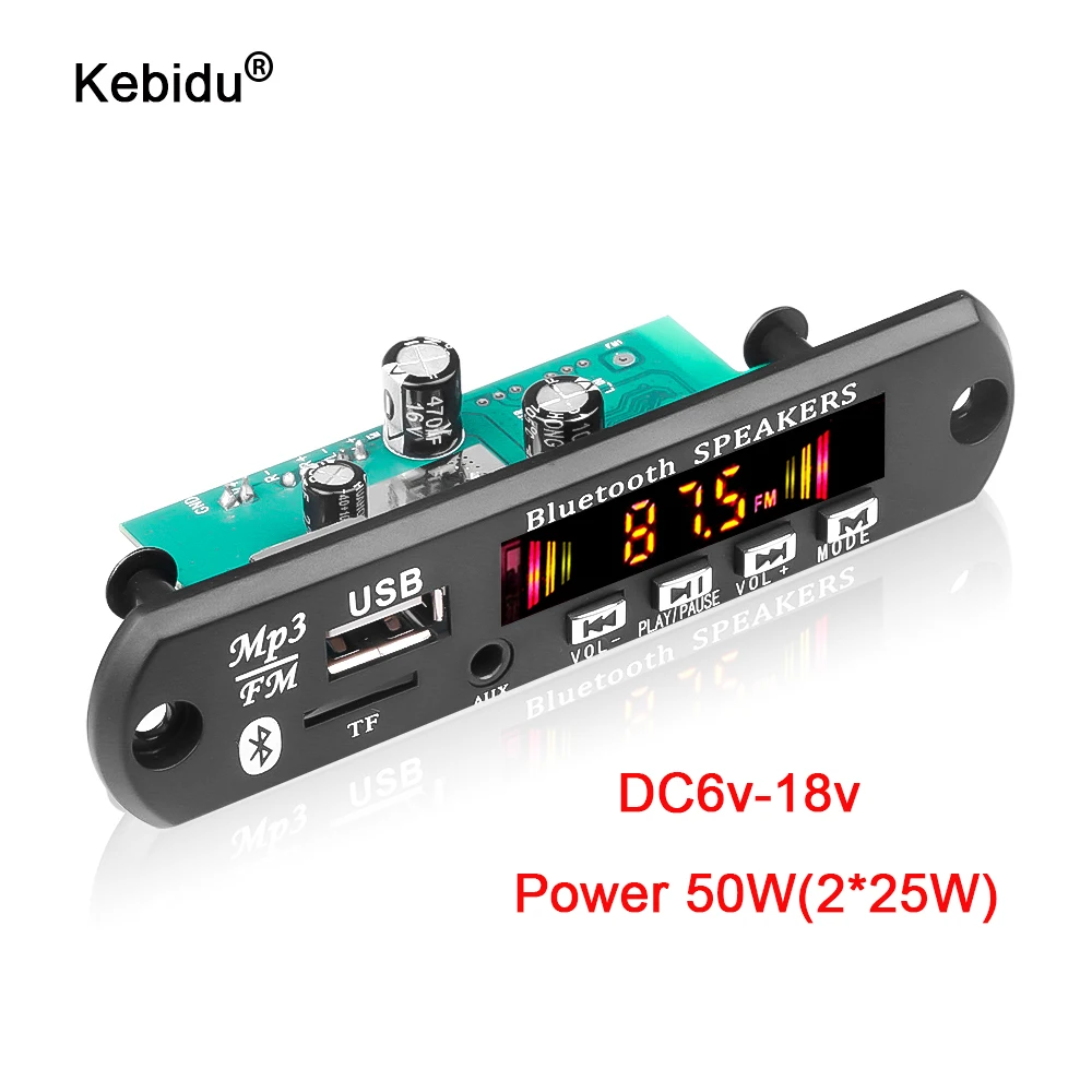 DC 5 в 18 в 50 Вт усилитель MP3 декодер плата Bluetooth V5.0 Автомобильный MP3-плеер USB записывающий модуль FM AUX радио для динамика громкой связи DC 5 в 18 в 50 Вт усилитель MP3 декодер плата Bluetooth V5.0 Автомобильный MP3-плеер USB записывающий модуль FM AUX радио для динамика громкой связи