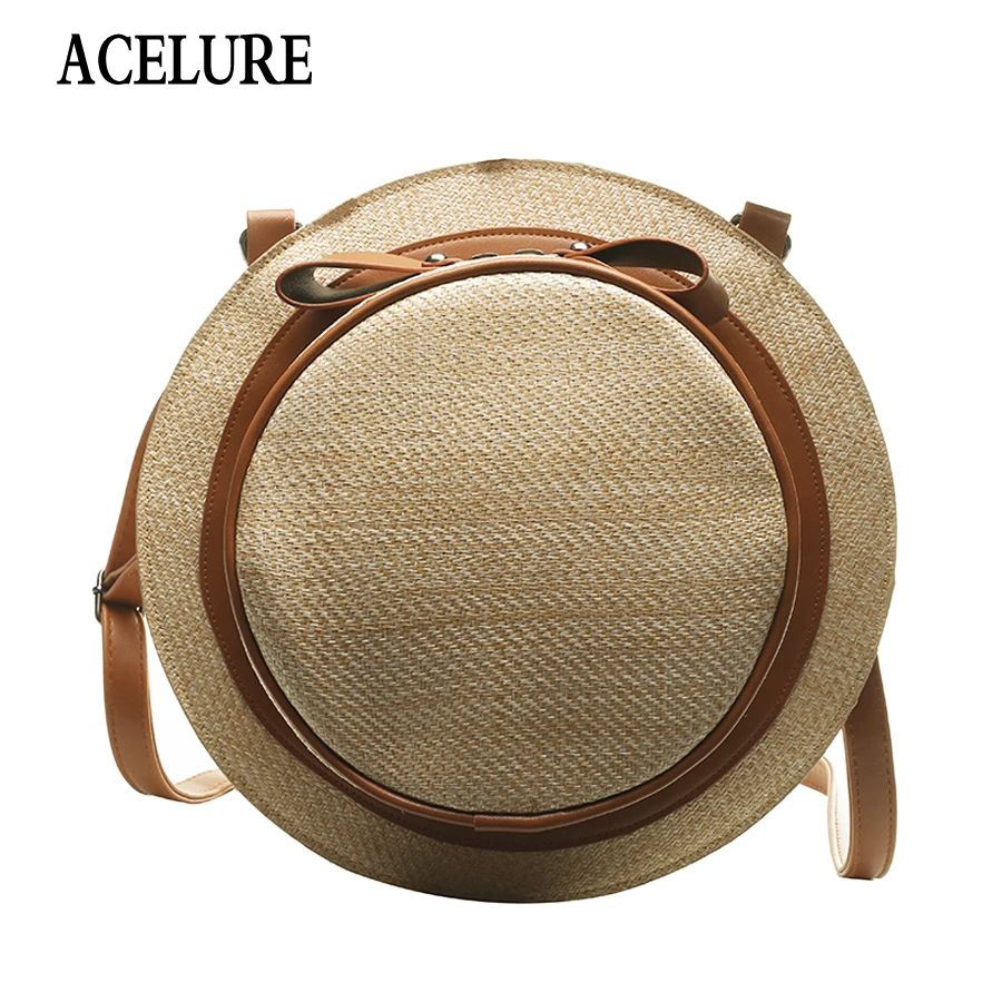 

ACELURE Round Straw Beach Bag Vintage Handmade Woven Shoulder Bag Circle Rattan Bags Bohemian Summer Vacation Casual Bags Bolsa