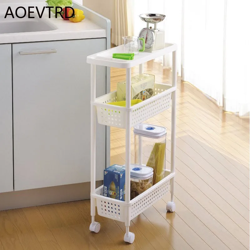 

Gap Kitchen Storage Rack Shelf Slim Slide Tower Movable Assemble Thickened Plastic Bathroom Shelf Wheels Space Saving Organizer