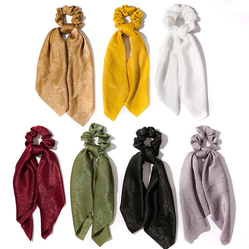 

Solid Color Women Satin Scrunchies Elastic Hair Bands Bow Hair Scarf Girls Rope Ties Rubber Bands Simple Sweet Hair Accessories