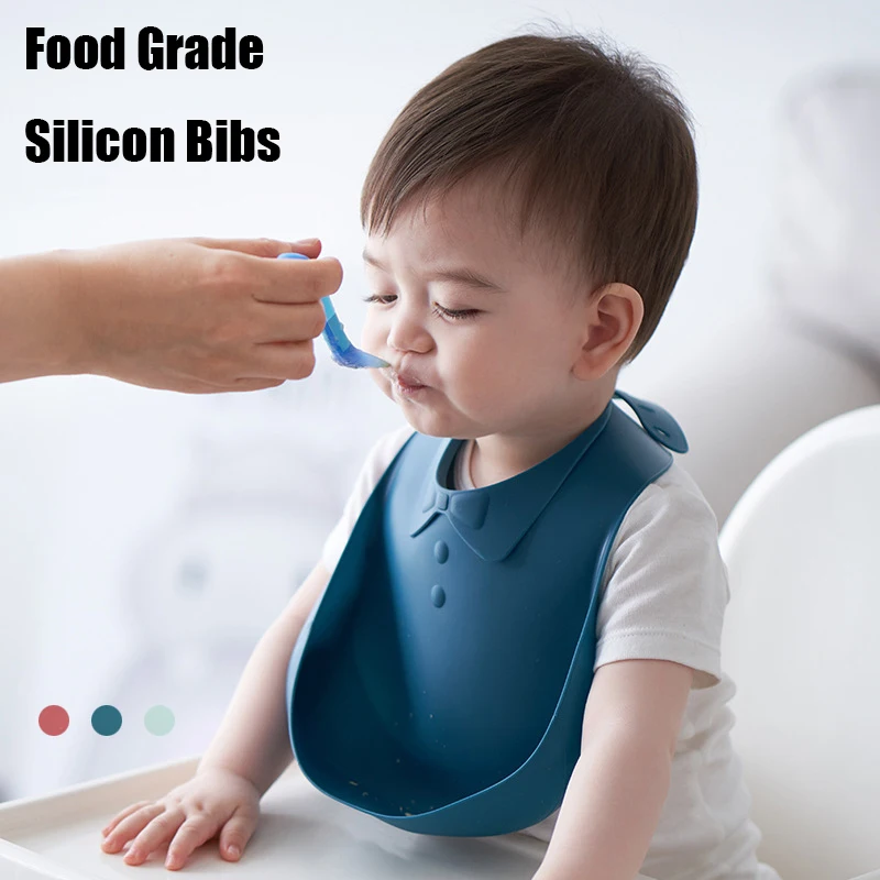 Baby Food Grade silicon Bibs Waterproof Solid Infant Bandana Bib