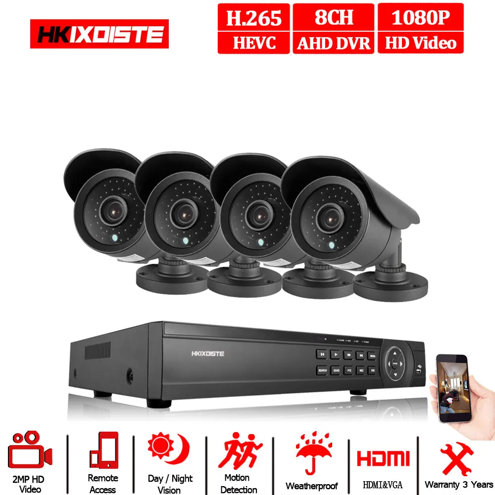 Новинка, супер Full HD, 8 каналов, AHD, 2 МП, домашняя уличная CCTV камера, система, 8 каналов, видео наблюдение, камера безопасности, комплект, 8 каналов, 1080 P, AHD DVR - Цвет: Черный