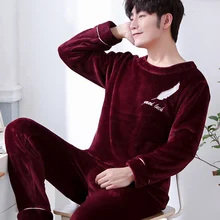 Зимняя мужская пижама из кораллового флиса, топы с длинными рукавами+ брюки, пижамный комплект из двух предметов, теплый Пижамный костюм, домашняя пижама, Hombre
