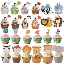 

Jungle Safari Party Animal Cupcake Wrapper Cake Topper Kids Birthday Party Cake Decoration Baby Shower Girl Boy Party Supplies