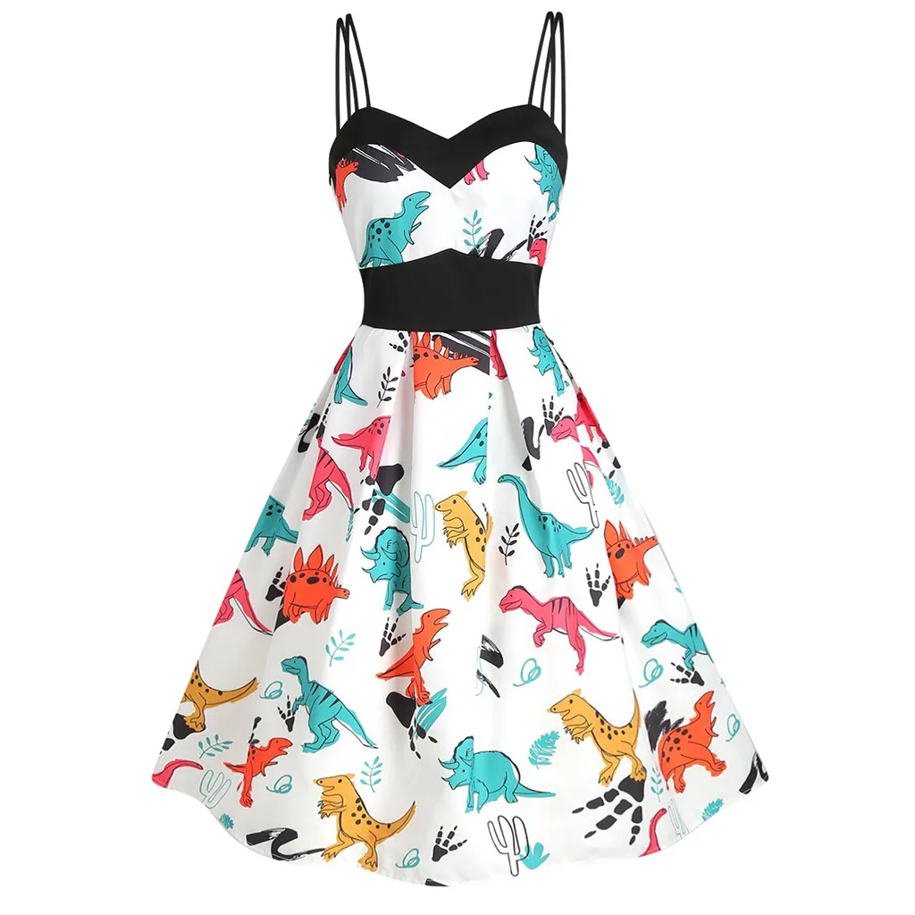 Dress white Сексуальное летнее платье на бретельках с принтом, без рукавов, вечерние, ночные, длиной до колена, женский летний сарафан с принтом, летнее платье для женщин Sukienka - Цвет: Dress white