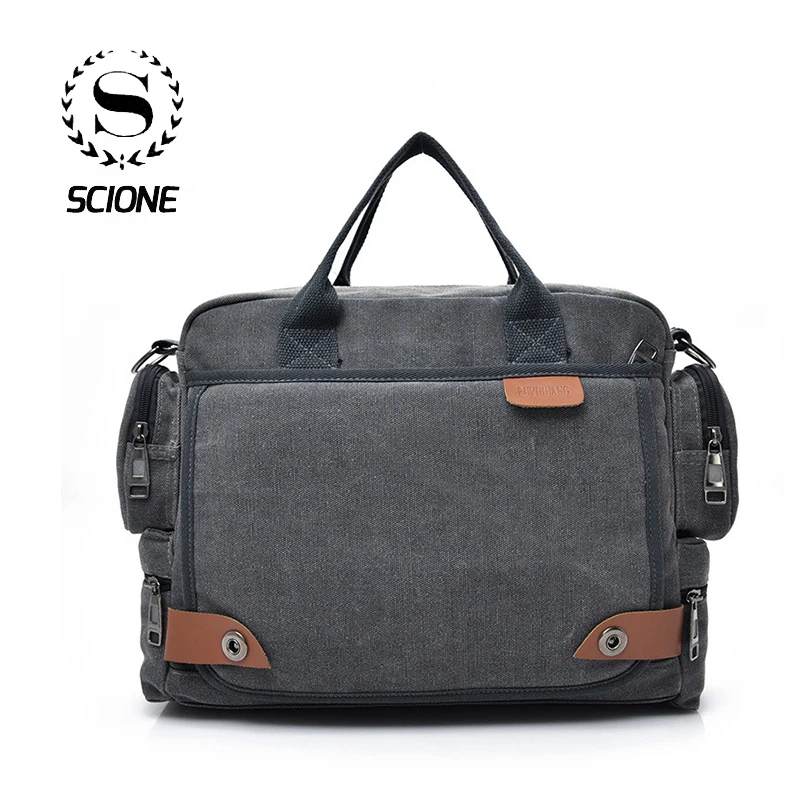 Scione Men Canvas Messenger Bags Brand Business Men's Briefcase Handbags Retro Multifunction Vintage shoulder Bag For Male |