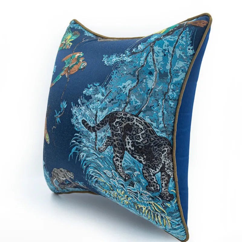 

2022 Cushion Cover Decorative Pillow Case Vintage Chinese Style Forest Animal Collection Luxury Embroidery Blue Coussin