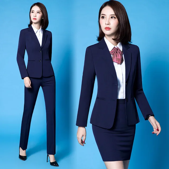 Office Ladies Work Suits Long Sleeve Tuxedo Jacket with Pant Black Blue Pant Suit Woman Two 2 Piece Blazer Sets Women Pantsuit
