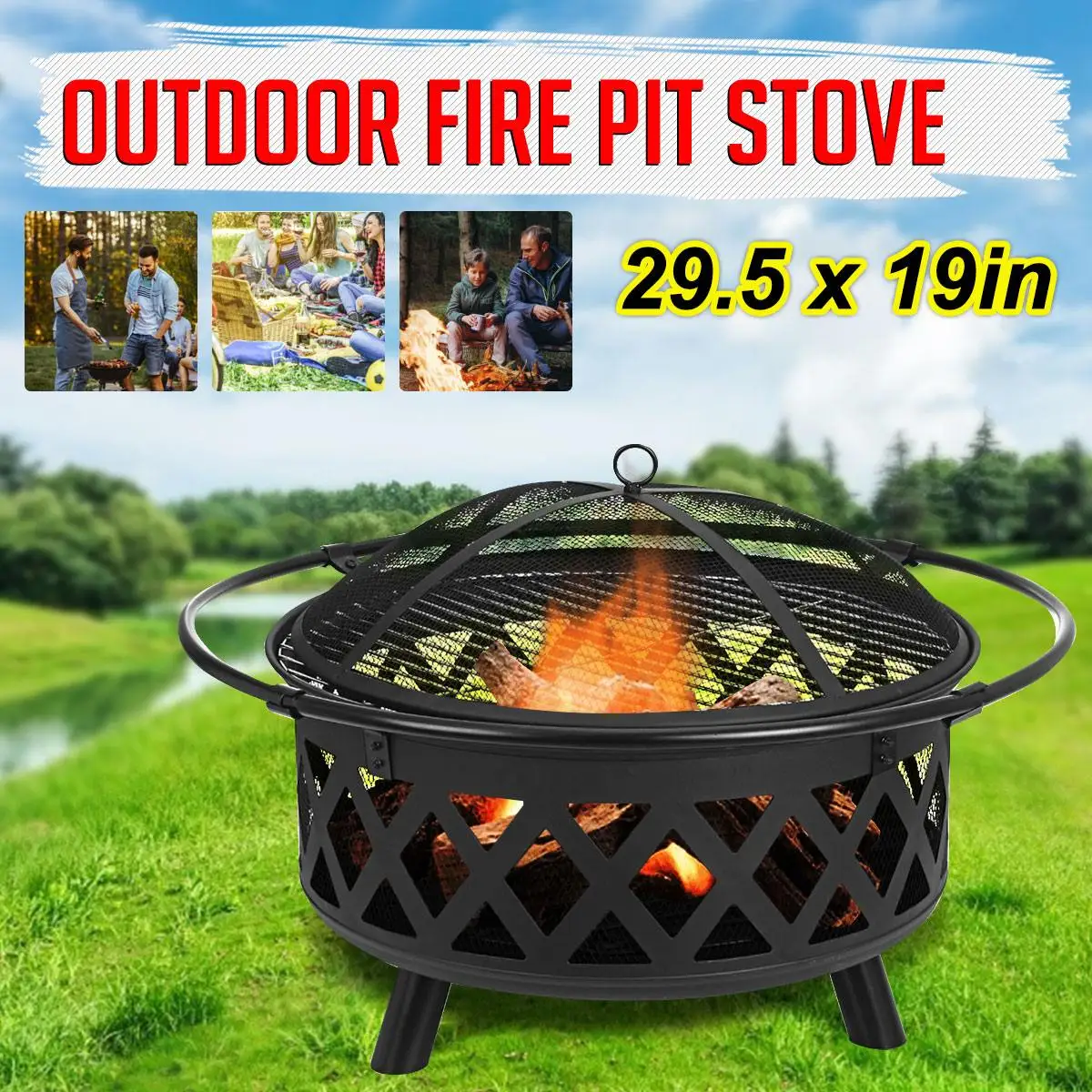 Portable Brazier Large Iron Fire Burn Pit Round Fire Bowl Outdoor Bbq