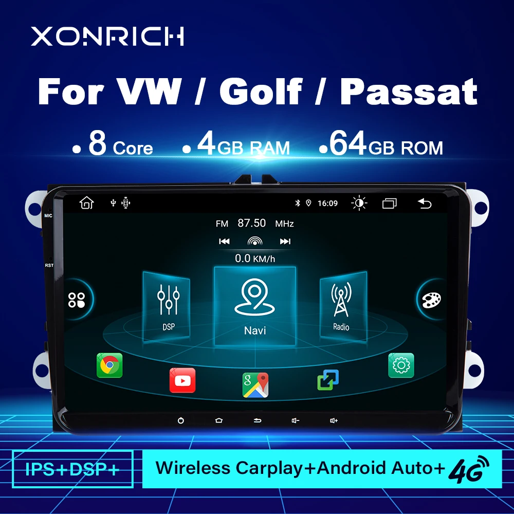 64GB DAB+Android 11 Autoradio GPS BT For VW Golf Passat Polo T5 Multivan Peugeot 